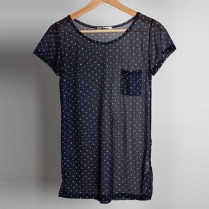 ZARD Mesh Navy and White Polka Dot Pocket Tee